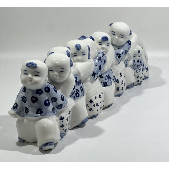 1998 Liu Qingyun Eagle and Chicks Game Blue and White China Sculpture - Picture 7 of 13